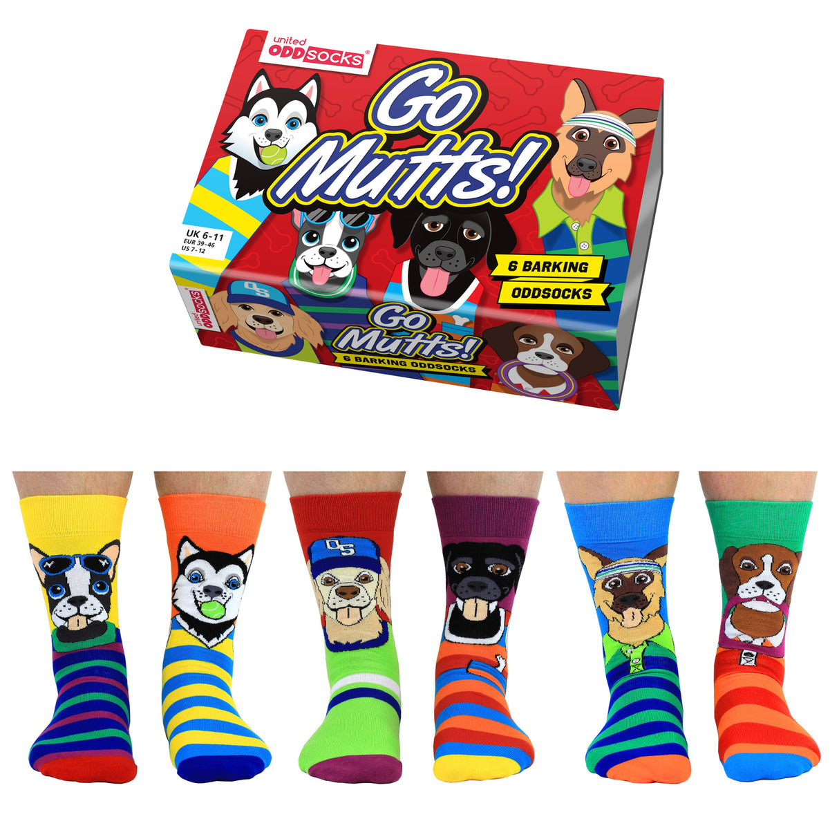 Go Mutts! Hunde Oddsocks Socken in 39-46 im 6er Set