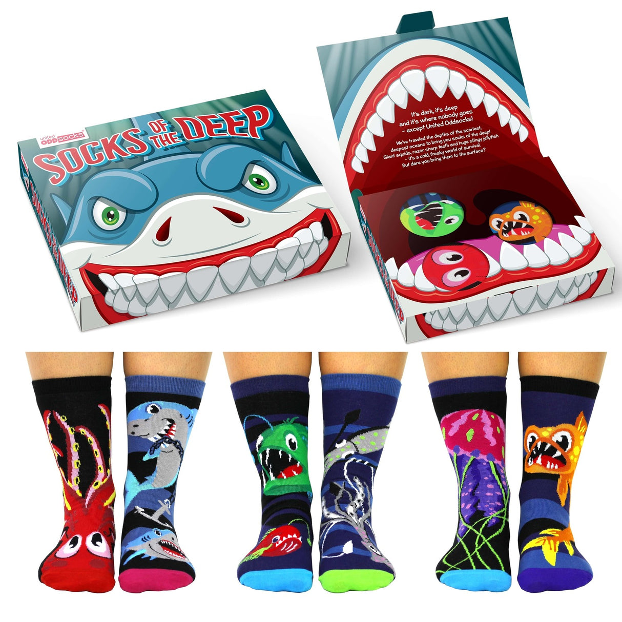 Socks of the Deep Haifisch Tiefsee Oddsocks Socken in 30-38 im 6er Set