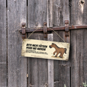 Metallschild mit braunem Pferd Motiv und Spruch: Bitte nicht füttern - Hufrehe