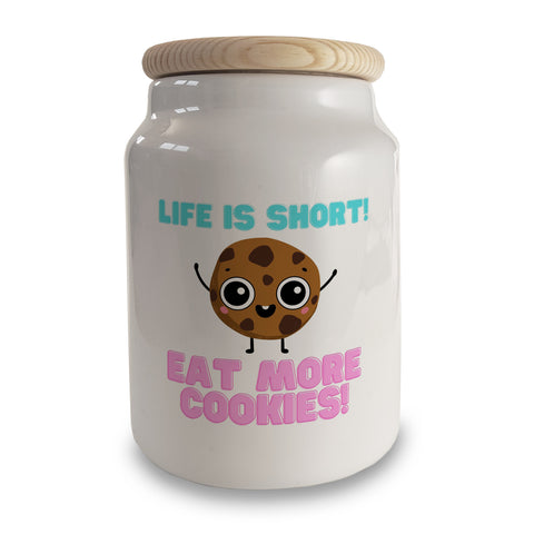 Life is short! Eat more Cookies! Keksdose aus Keramik mit Holzdeckel