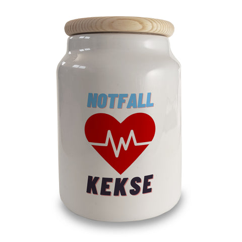 Notfall Kekse Keksdose aus Keramik mit Holzdeckel