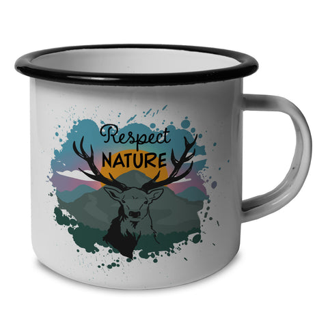 Respect Nature Emailletasse mit Hirschkopf Abbildung
