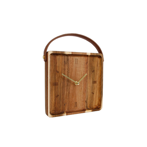 Holz Uhr mit Kunstleder-Gurt und 22cm Höhe