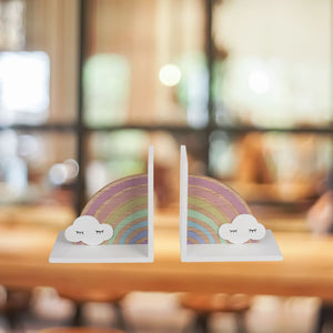 Regenbogen mit Wolke Buchstützen aus Holz im 2er Set