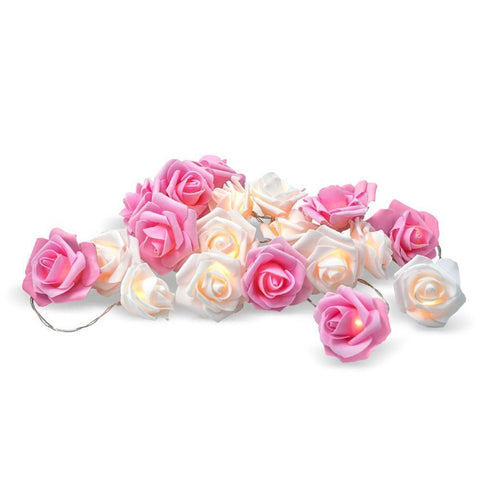 Rosen Lichterkette mit rosa und weißen LED Blüten