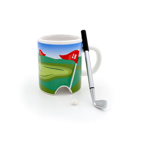 Golf Tasse mit Ball und Schläger als Stift