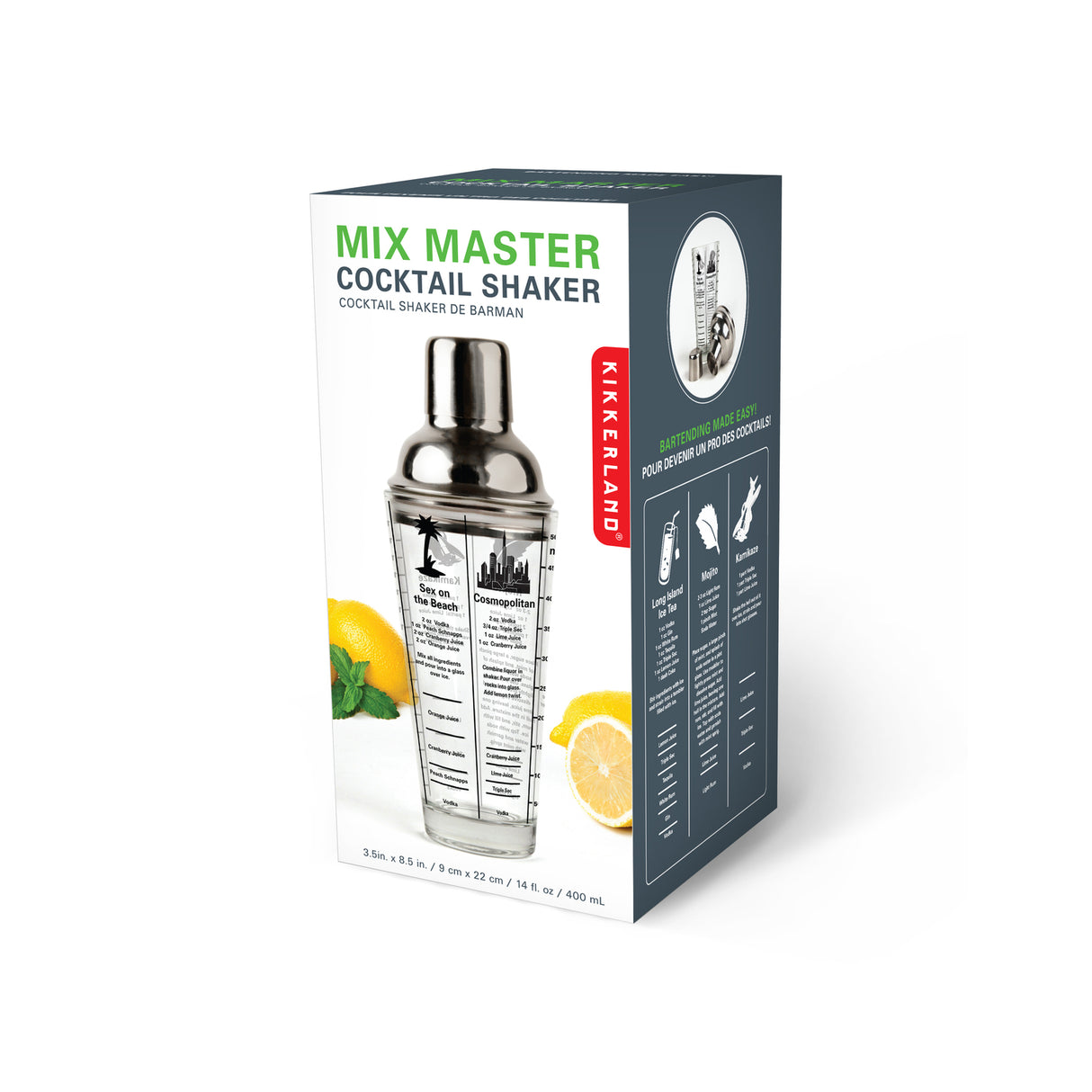 Mix Master Cocktail Shaker mit aufgedruckten Rezepten