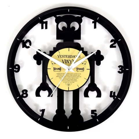 Roboter Vinyl Wanduhr aus einer echten Schallplatte
