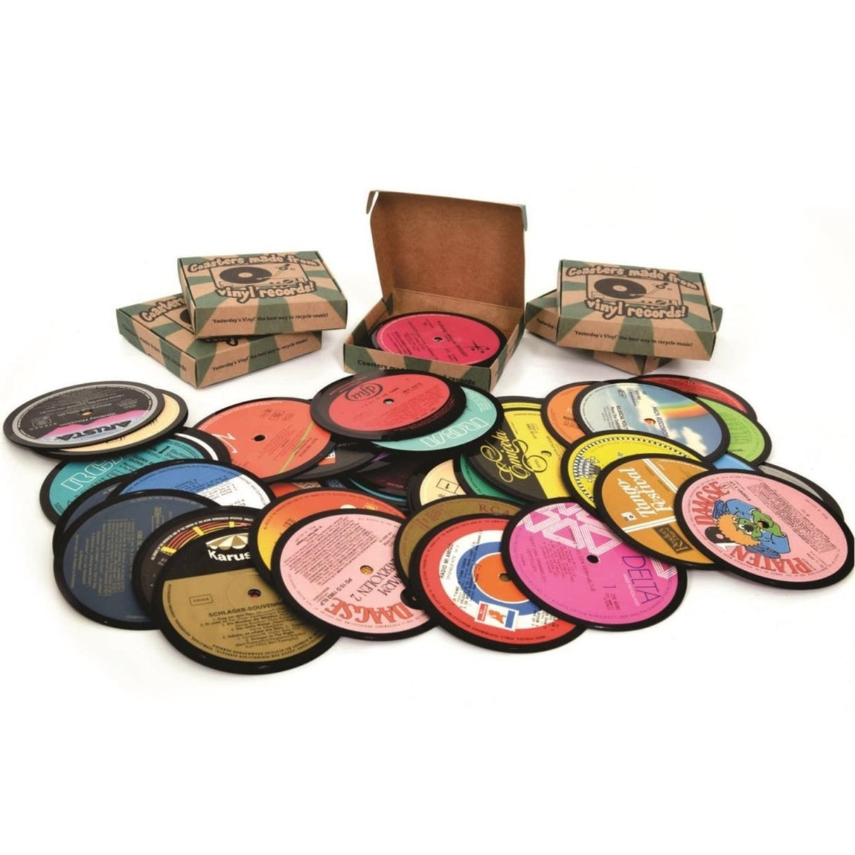 Vinyl Untersetzer im 10er Set aus echten Schallplatten im zufälligen Design