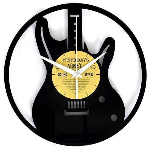 E-Gitarre Vinyl Wanduhr aus einer echten Schallplatte
