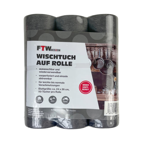 Universal Wischtuch auf Rolle in schwarz 3x50 Tücher Putzlappen oder Reinigungstücher