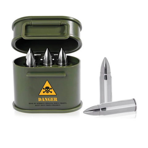 Kaliber 58mm Patrone Eiswürfel aus Metall mit Munitionskoffer im 6er Set