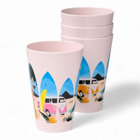 Trinkbecher Volkswagen VW T1 Bulli Picknickbecher "Waves are Calling" Becher im 4er Set