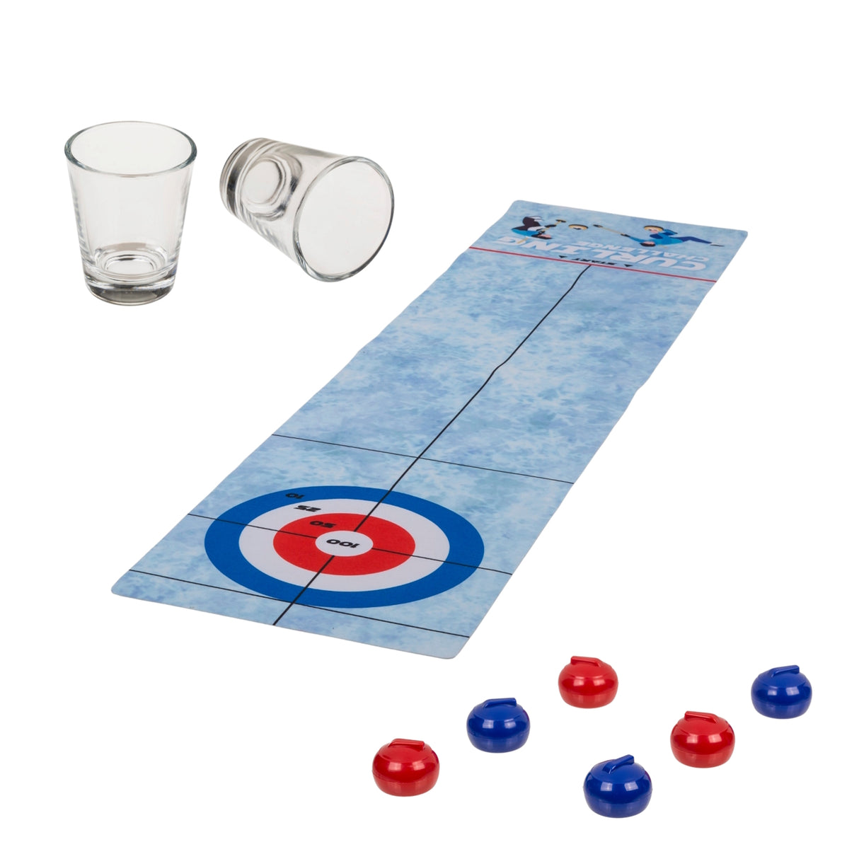 Trinkspiel Tischcurling Curling Partyspiel mit zwei Shotgläsern