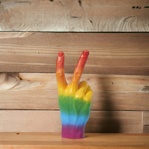 Peace Dekofigur Regenbogen Hand Peacezeichen Deko Figur in Regenbogenfarben