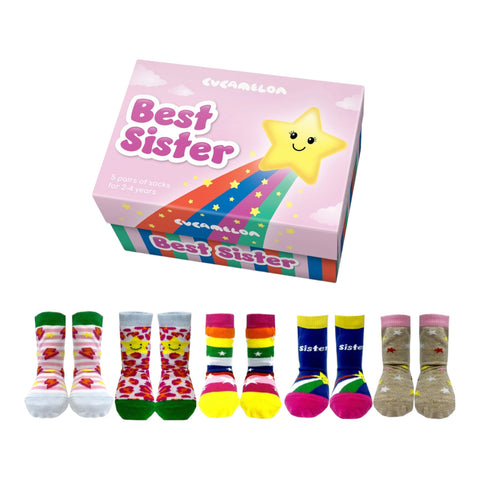 Beste Schwester Cucamelon Socken Kindersocken für 2-4-Jährige mit Geschenkverpackung (5 Paare)