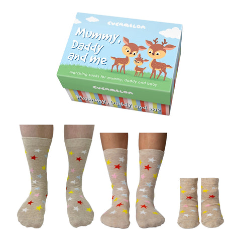 Mama, Papa und Ich Cucamelon Socken Familiengeschenk Reh Strümpfe für Vater, Mutter und Baby (3 Paar)