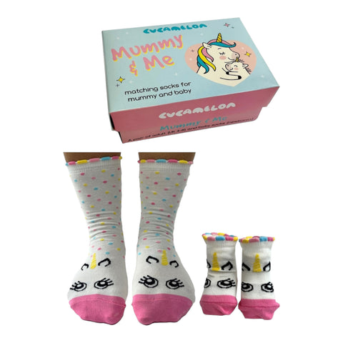 Mama und ich Cucamelon Socken Schwangerschaft Geschenk Einhorn Strumpf für Mutter und Kind (2 Paar)