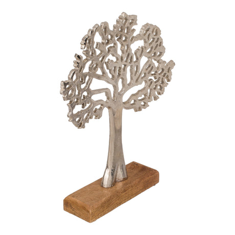 Silberfarbener Schmuckhalter Lebensbaum Deko Baum Schmuckständer aus Metall und Holz