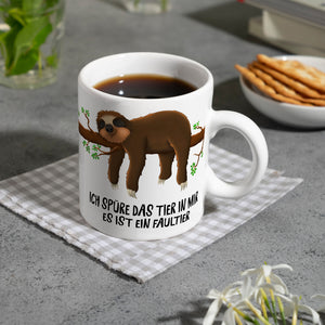 Faultier Kaffeebecher mit Spruch: Ich spüre das Tier in mir…