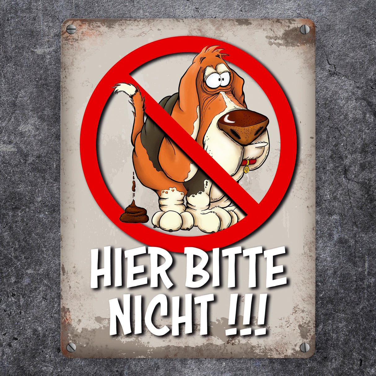 Metallschild mit Kein Hundeklo Motiv und Spruch: Hier bitte nicht!!!