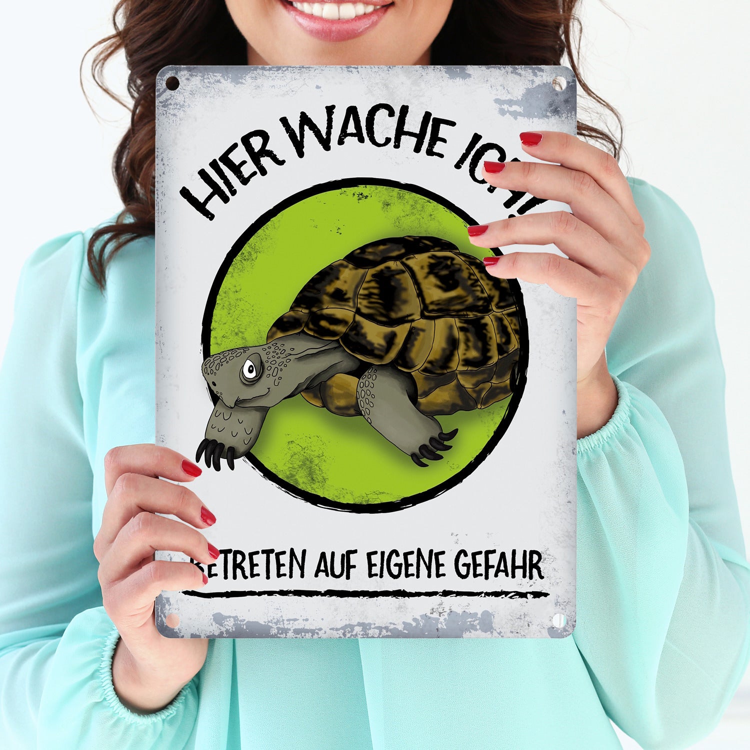 COTECI Warnschild 'Protected By A Highly Trained Schildkröte' – 20,3x30,5 Cm, Metall, Rustikaler Look