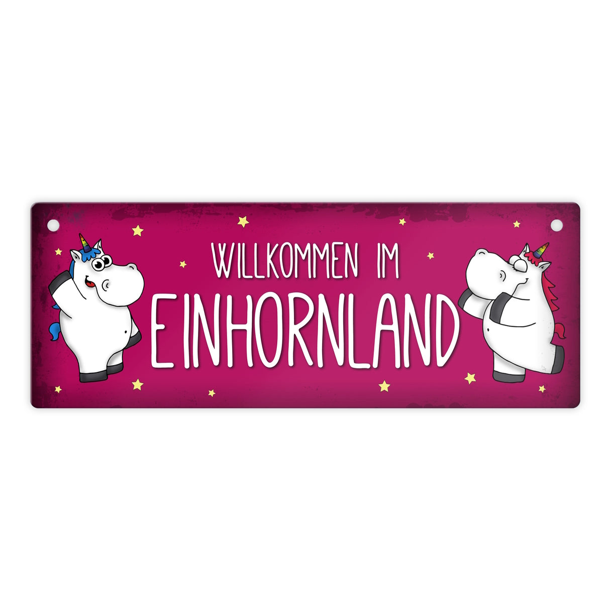 Honeycorns Metallschild mit Einhorn Motiv und Spruch: Willkommen im Einhornland