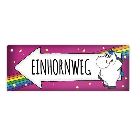 Honeycorns Metallschild mit Einhorn Motiv und Spruch: Einhornweg