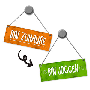 Bin joggen - Bin Zuhause Wendeschild mit Kordel