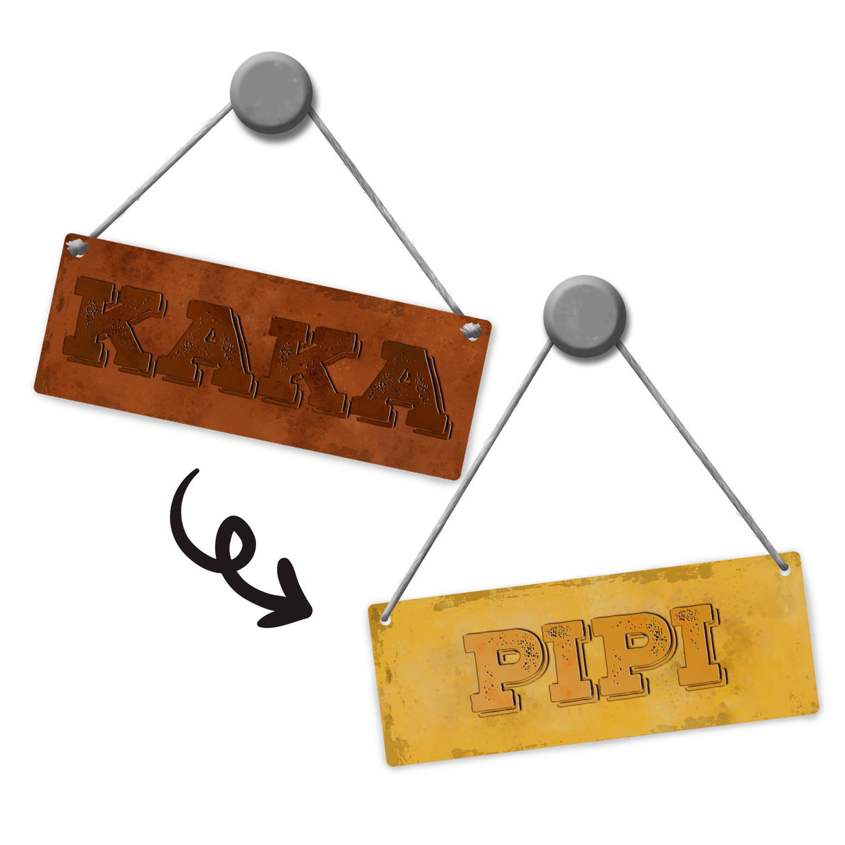 Pipi oder Kaka Wendeschild mit Kordel
