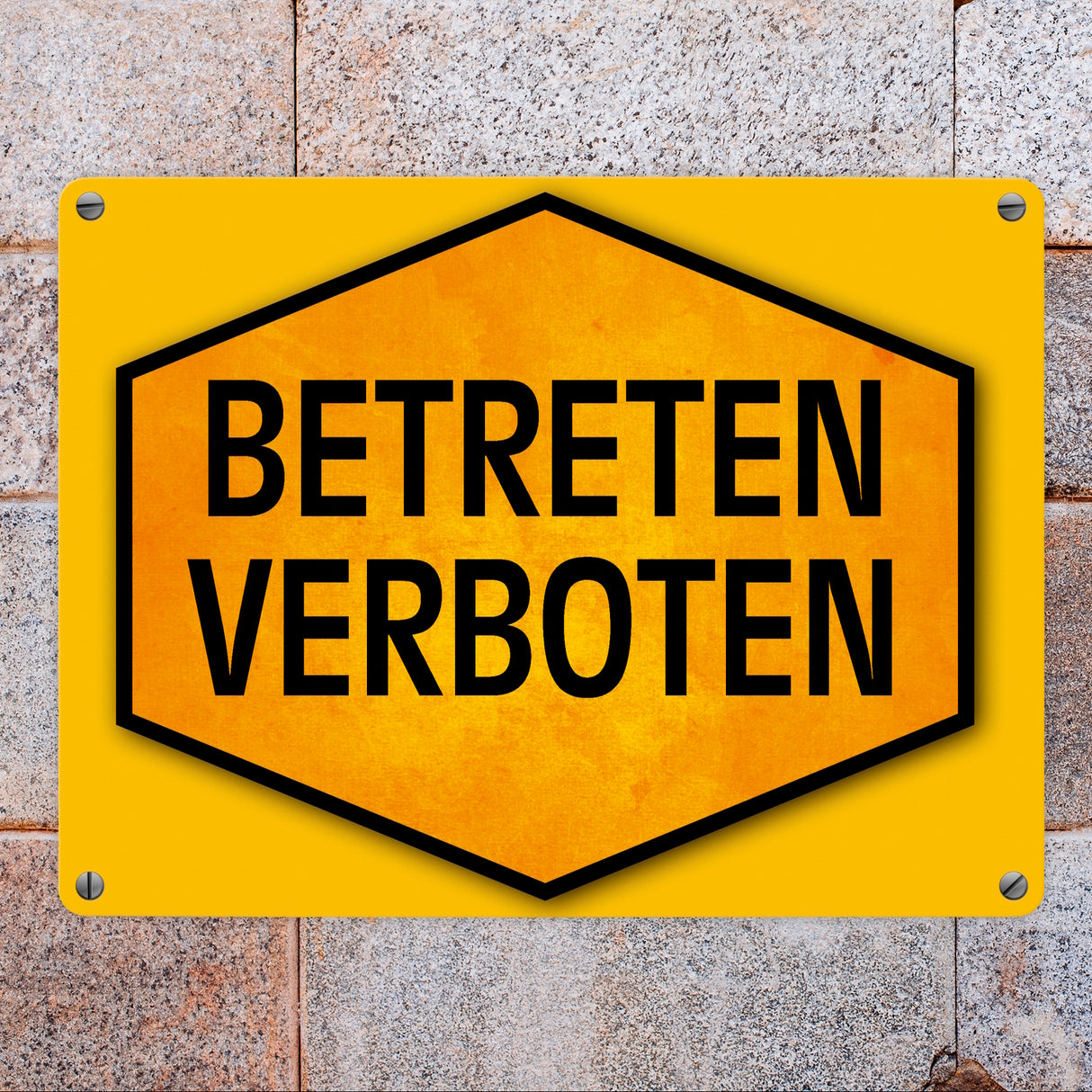 Betreten verboten Warn- und Hinweisschild in Gelb und Schwarz