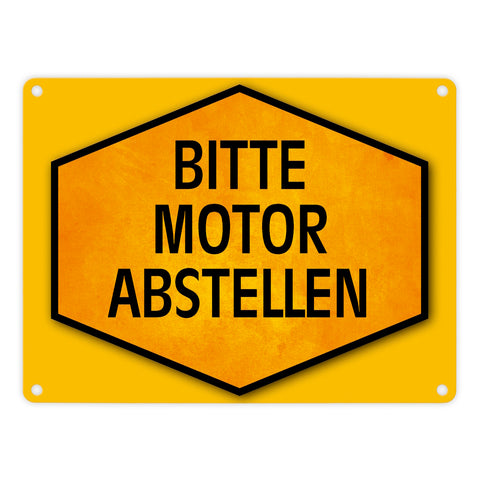 Bitte Motor abstellen Warn- und Hinweisschild in Gelb und Schwarz