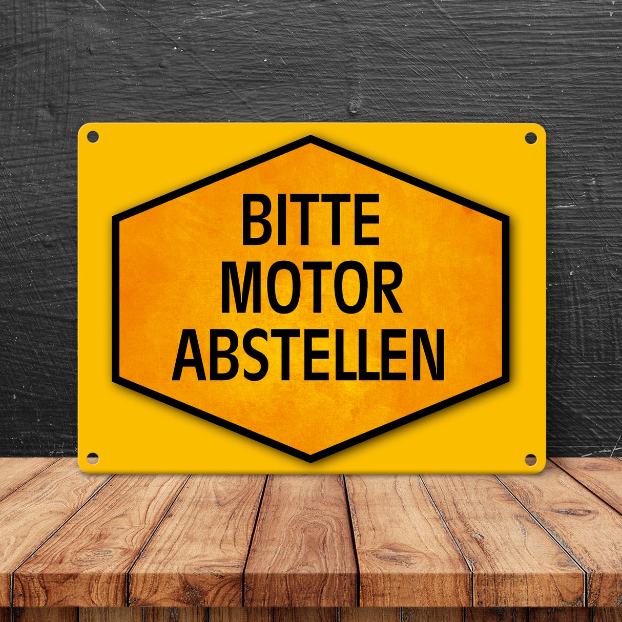 Bitte Motor abstellen Warn- und Hinweisschild in Gelb und Schwarz