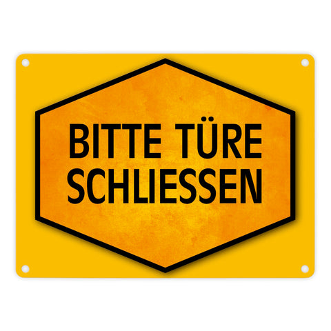 Bitte Türe schließen Warn- und Hinweisschild in Gelb und Schwarz