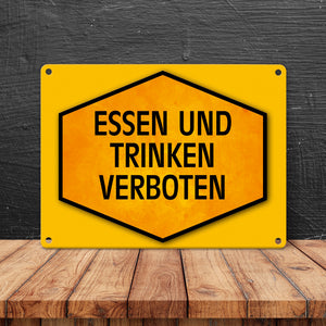 Essen und Trinken verboten Warn- und Hinweisschild in Gelb und Schwarz