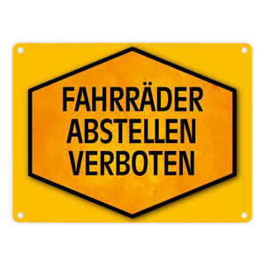 Fahrräder abstellen verboten Warn- und Hinweisschild in Gelb und Schwarz