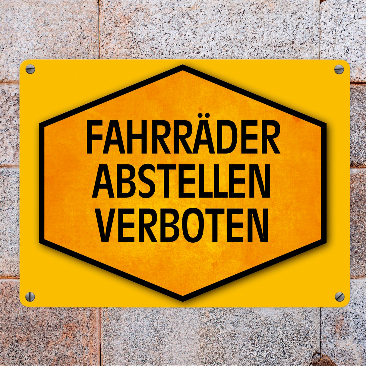 Fahrräder abstellen verboten Warn- und Hinweisschild in Gelb und Schwarz