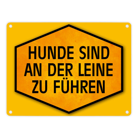 Hunde sind an der Leine zu führen Warn- und Hinweisschild in Gelb und Schwarz