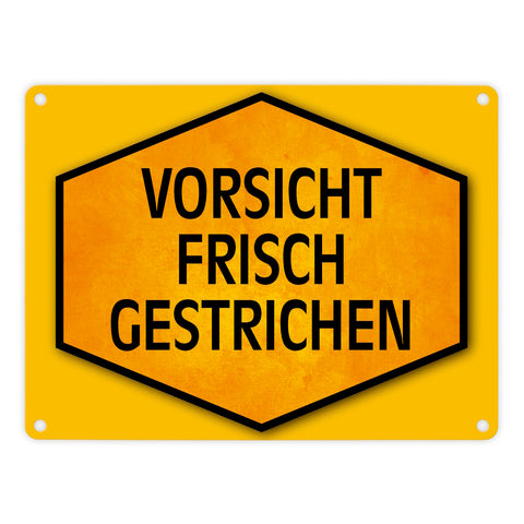 Vorsicht frisch gestrichen Warn- und Hinweisschild in Gelb und Schwarz