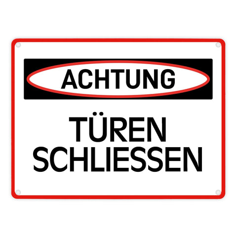 Türen schließen Warn- und Hinweisschild im modernen Design