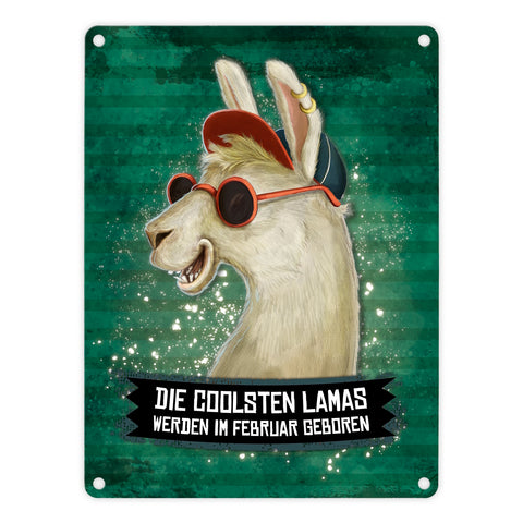 Kaffeebecher mit Spruch: Die coolsten Lamas werden im Februar geboren Metallschild