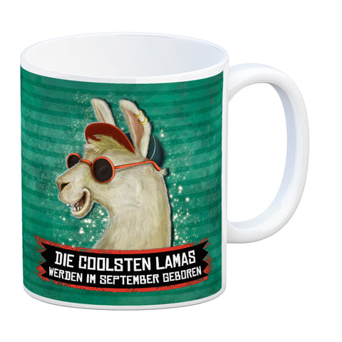 Kaffeebecher mit Spruch: Die coolsten Lamas werden im September geboren