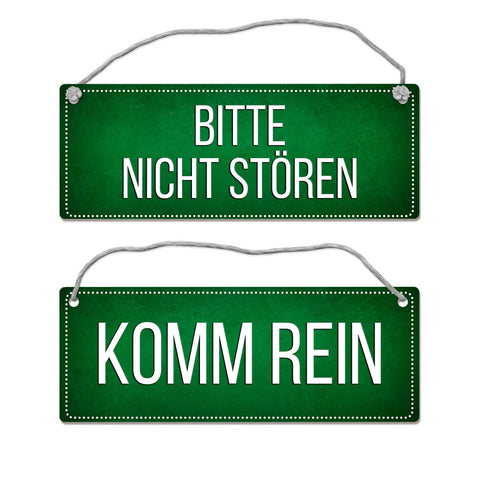 Grünes "Bitte nicht stören - Komm rein" Wendeschild mit Kordel