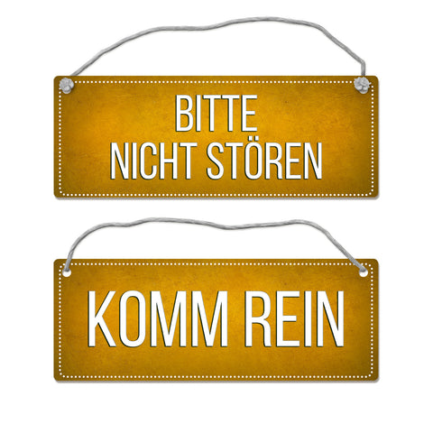 Gelbes "Bitte nicht stören - Komm rein" Wendeschild mit Kordel