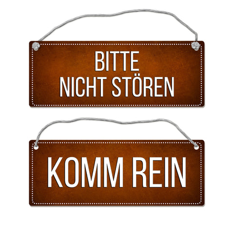 Braunes "Bitte nicht stören - Komm rein" Wendeschild mit Kordel