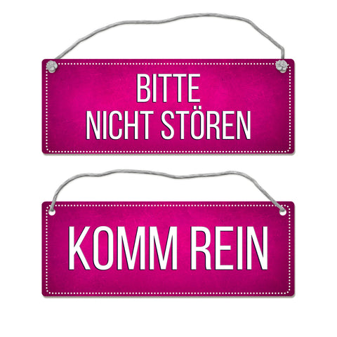 Pinkes "Bitte nicht stören - Komm rein" Wendeschild mit Kordel