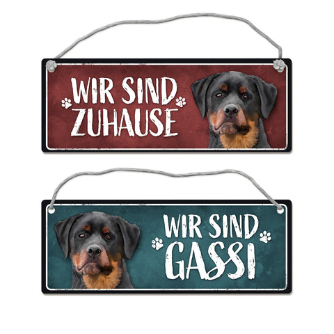 Wir sind Gassi/Zuhause - Rottweiler Wendeschild mit Kordel