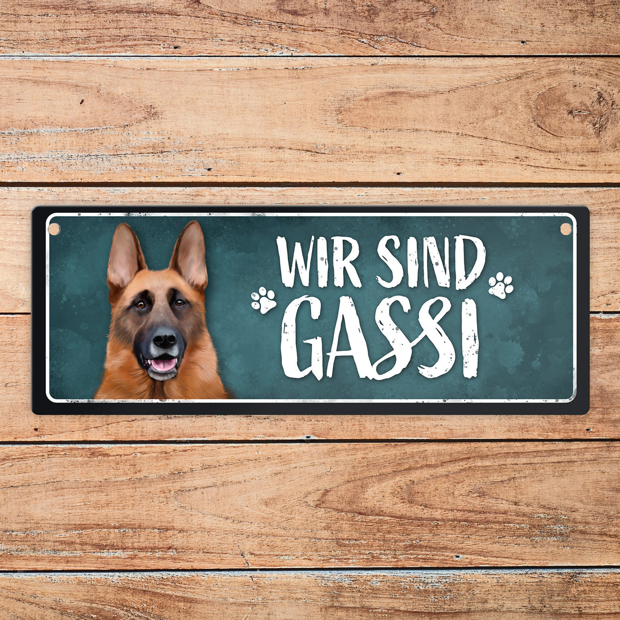 Wir sind Gassi/Zuhause - Schäferhund Wendeschild mit Kordel