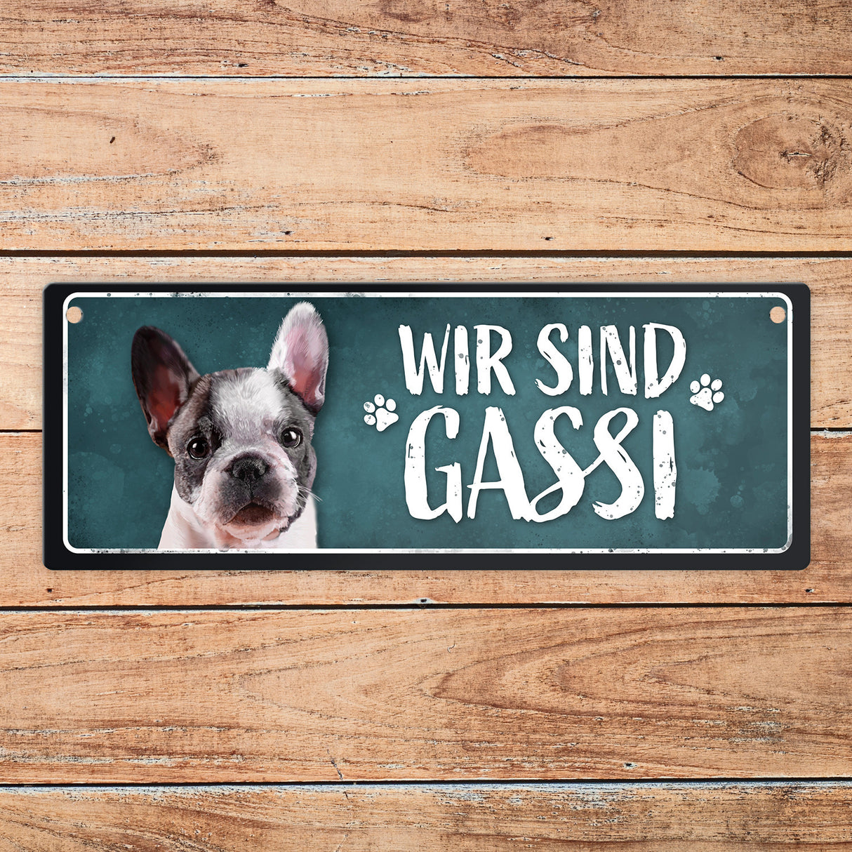 Wir sind Gassi/Zuhause - Französische Bulldogge Wendeschild mit Kordel