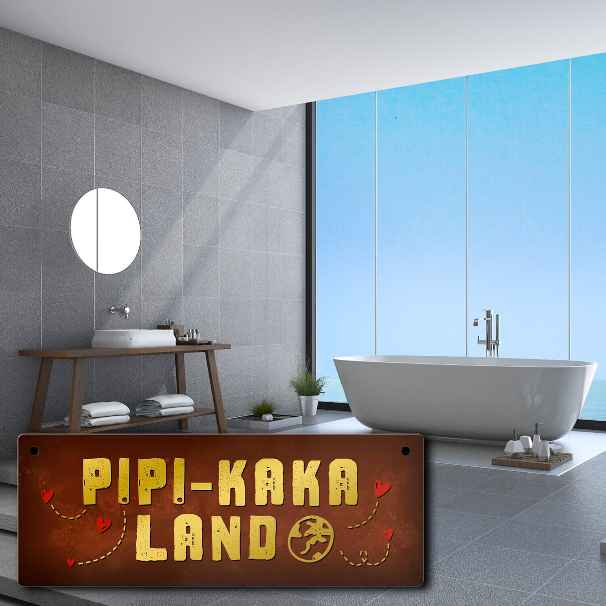 Toiletten Metallschild mit Klo Motiv und Spruch: Pipi-Kaka-Land